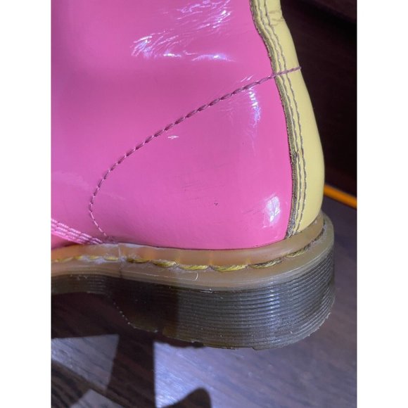 Rare Dr. Martens 1460 W bubble gum pink yellow Patent Lamper Boots Size 7L - Picture 10 of 16